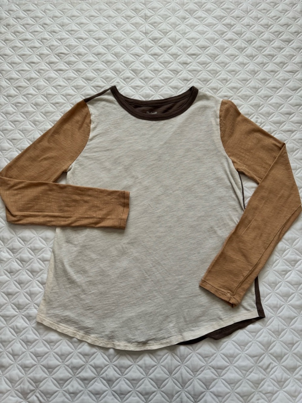 Madewell Cream Tan Brown Colorblock Raglan 100% Cotton Long Sleeve Tee Size S